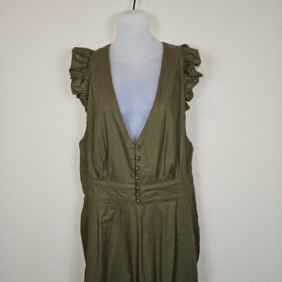 Happy X Nature Jumpsuit Jumper Green Romper Cottage Boho Ruffle Bow Womens 14 XL - Picture 4 of 16
